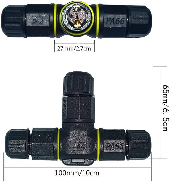 3 Way Junction Box IP68 Waterproof Electrical Junction Box 2 Pin/3 Pin/4 Pin Junction Box Outdoor Cable Connector for Underground/Outdoor Ø 4.5mm-10mm, Shielded Field Installable - 2Pin