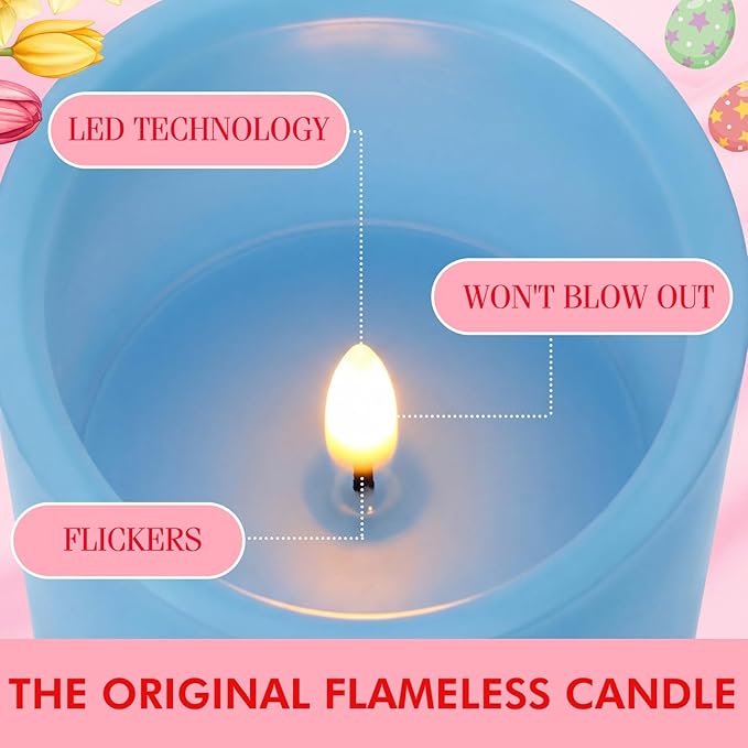 VIHOSE Pastel Flameless Candles Battery Operated Flameless Pillar Candles Real Wax Fake Candle with Remote and Timer Flickering for St. Patrick's Easter Gift Home Party