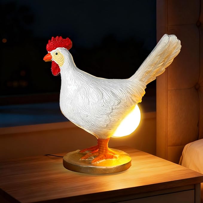 Chicken Egg lamp Resin LED Egg Night Light Lifelike Rooster Lamp with Bulb Funny Gifts for Easter Christmas Birthdays