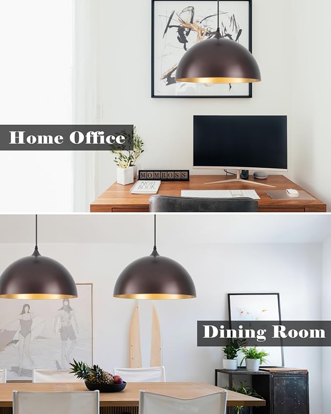 Bronze Pendant Lights Kitchen Island, 16 Inch Large Dome Pendant Light, Modern Farmhouse Pendant Light for Kitchen Island, Dining Room, Cafe, Bar, 2 Pack