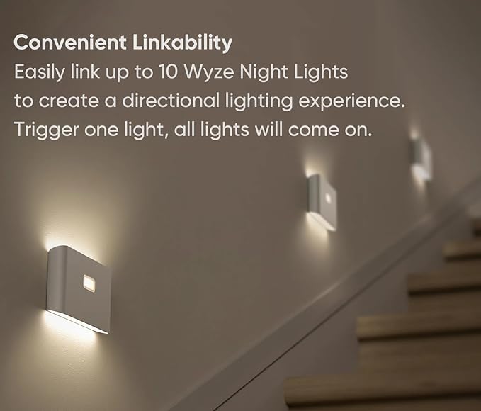Wyze Lifestyle Rechargeable LED Night Lights with Motion & Dusk-to-Dawn Sensors - Soft White Stair Lights for Bathroom, Hallway, Bedroom - Magnetic Mount, Expandable Link System - 3 Pack
