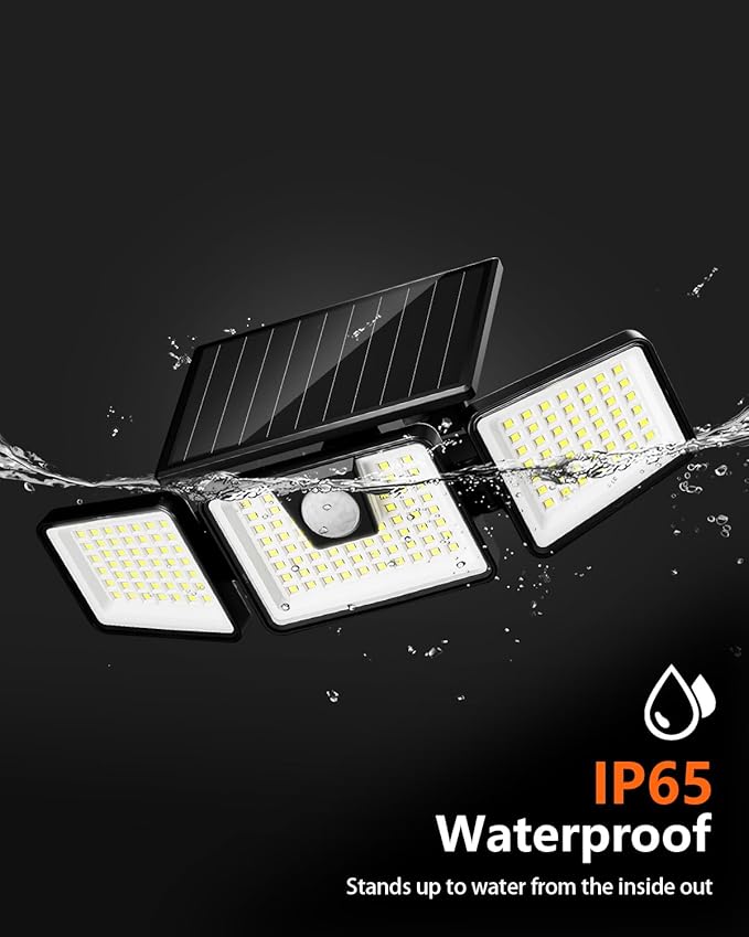 INCX Solar Motion Sensor Lights Outdoor, 3 Heads Security Lights Solar Powered, 156 LED Flood Light Motion Detected Spotlight for Patio Yard Garage Entryways, IP65 Waterproof 1 Pack