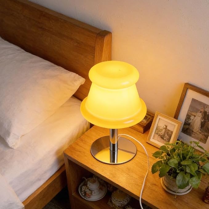 Hat Orange Lamp for Living Room,Mid Century Modern Table Lamp for Bedroom,Bedside Warm Lamp,Unique Aesthetic Home Decor