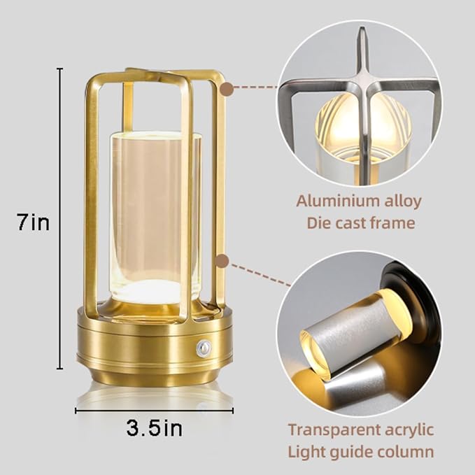 Portable LED Cordless Crystal Table Lamp - 4000mAh Large Capacity Rechargeable Outdoor Table Lamp, Outdoor Table Lights for Patio, Rechargeable Outdoor Lantern, Outside Lamp for Table Lighting