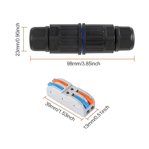 6pcs Upgraded Junction Box Outdoor Waterproof IP68, CDF 2P 2Pole Wire Connector, Replaceable Lever Wire Connectors for AWG 28-12, Quick Screwless Installation Black (2PIN)