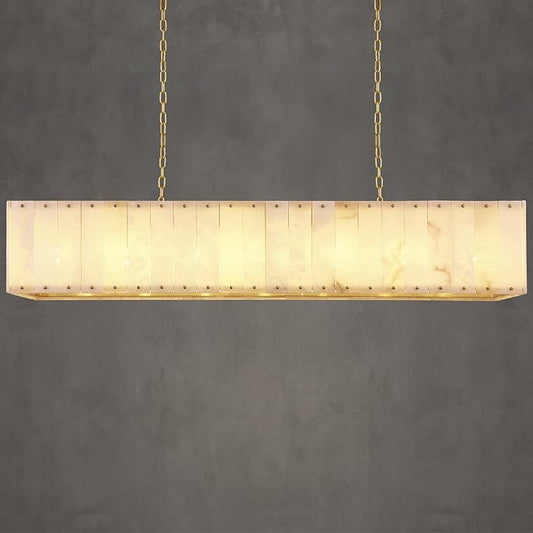 Alabaster Rectangular Chandelier L55in Spanish Natural Marble Rectangle Chandeliers,Modern Gold Large Alabaster Chandeliers for Dining Room over Table,Kitchen Island,Living Room,Included Bulbs