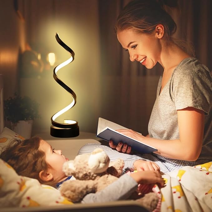 Modern Spiral Table Lamp, Dimmable Table Lamps for Bedroom, 12W LED Desk Lamps for Living Room, 3 Colors 10 Brightness Bedside Lamps Nightstand Lamp Desk Light for Nightstand, Office - Black
