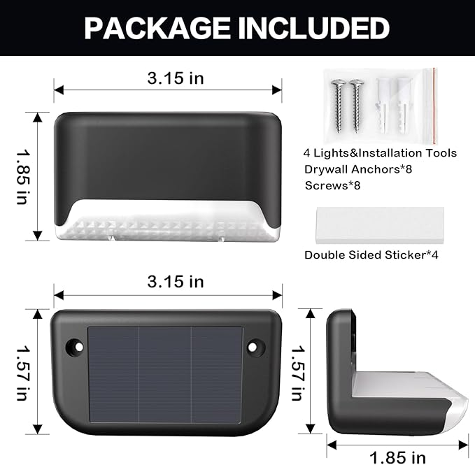 Solar Deck Lights Outdoor, 16 Pcs Solar Step Lights, Waterproof LED Solar Lights for Outdoor Stairs, Step, Fence, Yard, Patio, Railing, Garden and Pathway