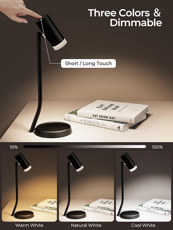 PESUTEN Cordless Table Lamps, Battery Operated Portable Table Light with Magnetic Adjustable Angle Head, 5000mAh Rechargeable Lamp with CCT Dimming for Patio Party Restaurant Dining Home 1 Pack