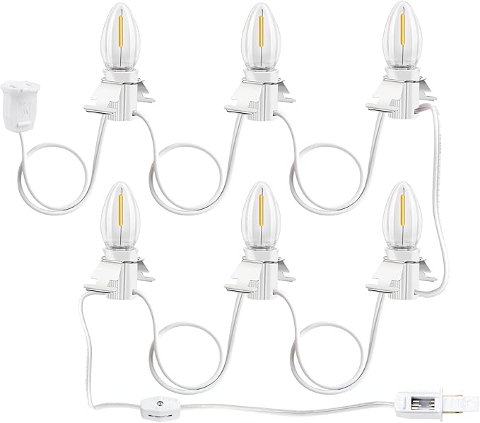 Christmas Village Lights, C7 Blow Molded Light Cord with 6 LED Bulb.9.8Feet Suitable for Christmas Village Houses, Halloween Holiday，Holiday Lighting - Warm Light