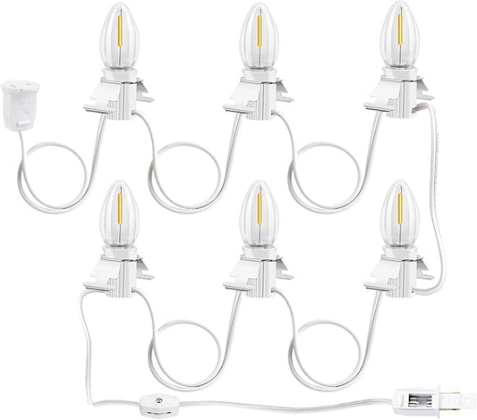 Christmas Village Lights, C7 Blow Molded Light Cord with 6 LED Bulb.9.8Feet Suitable for Christmas Village Houses, Halloween Holiday，Holiday Lighting - Warm Light
