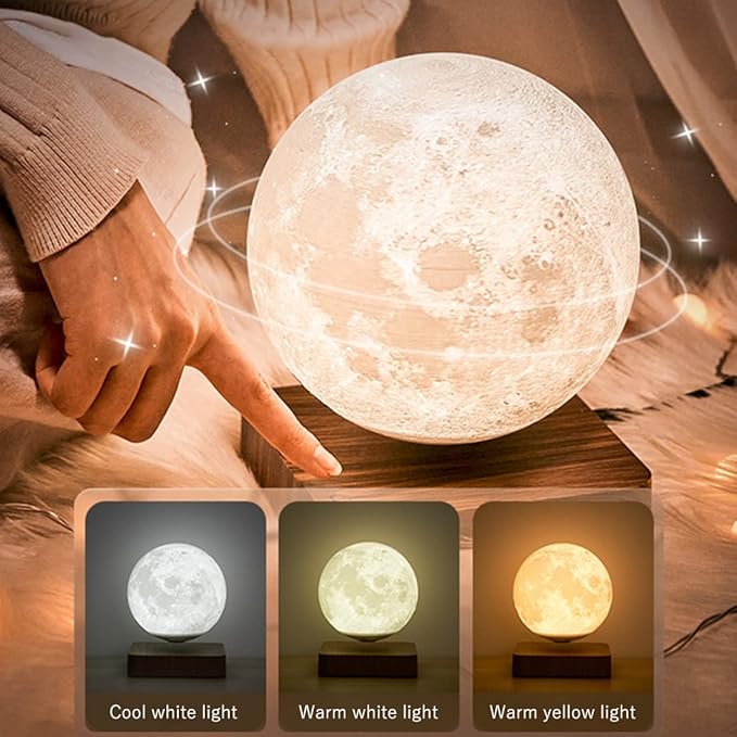 Magnetic levitation Moon lamp, Night Light, Ambient Light, Bedside Table lamp, Three Color Adjustment, Decorative Ornaments, can be Used as Holiday Gifts