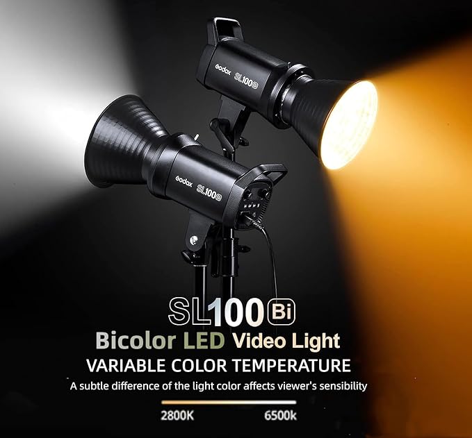 Godox SL100Bi 100W Bi-Color LED Video Light, 32100Lux@1M with APP Control, 2800K-6500K CRI/TLCI 96+/97+ Studio Light, 11 FX Effects Studio LED Continuous Video Light Bowens Mount