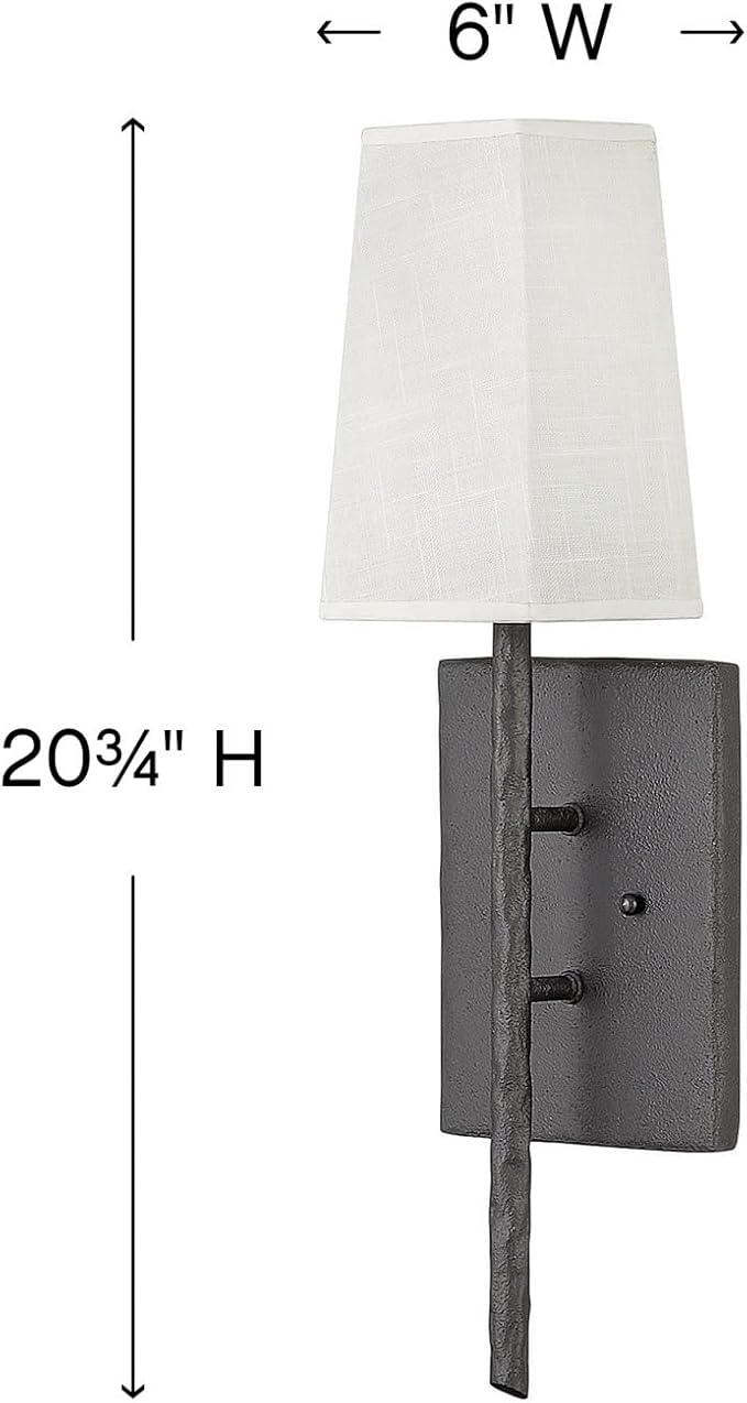 Hinkley Tress Large Single Light Wall Sconce - Hammered Details, Off-White Textured Shade - Forged Iron