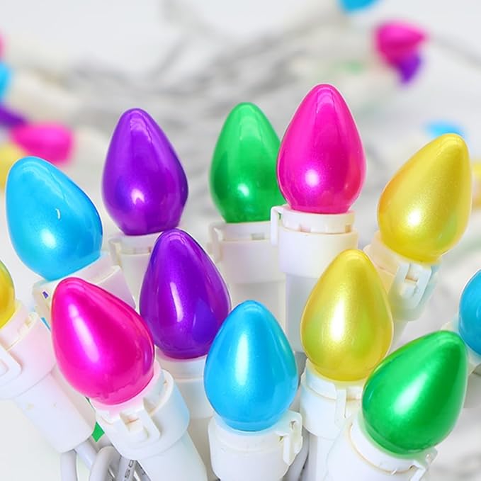 GlowVibe Easter Lights 2 Pack Total 27FT 100 LED Multi Color White Wire Glass Mini Egg-Shaped String Lights Plug in for for Indoor Outdoor Spring Patio Party Yard Garden Bedroom Tree Decor