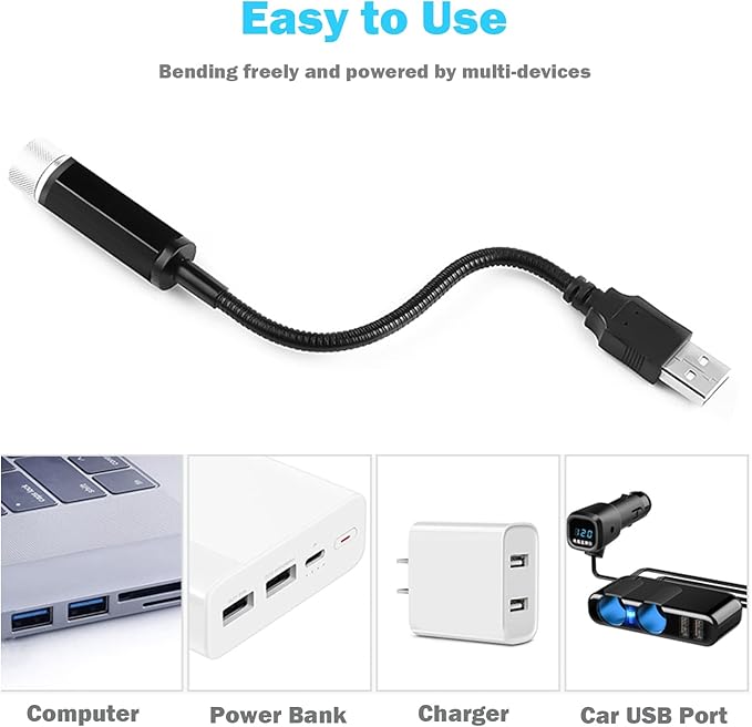 Car Roof Star Night Light, Portable Adjustable USB Flexible Interior LED Romantic Atmosphere Star Night Projector, Inside Car Lighting for Cars Bedrooms Parties Decoration(Red)