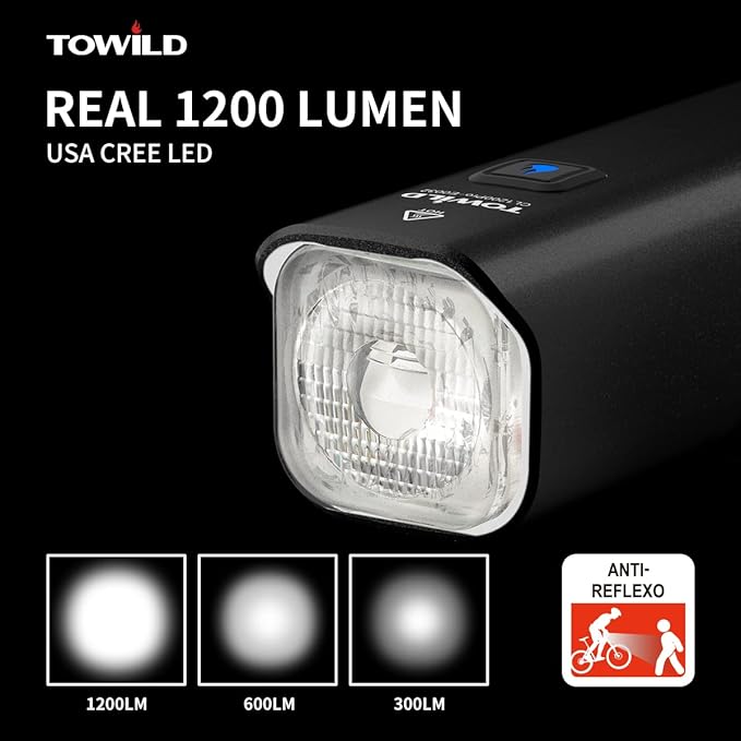 TOWILD CL1200 Bike Lights for Night Riding,Compatible with Garmin/GoPro Mount,1200 Lumen Bright Bike Headlight,5000mAh Rechargeable Battery,Waterproof Bike Front Light for Commuter Cyclists