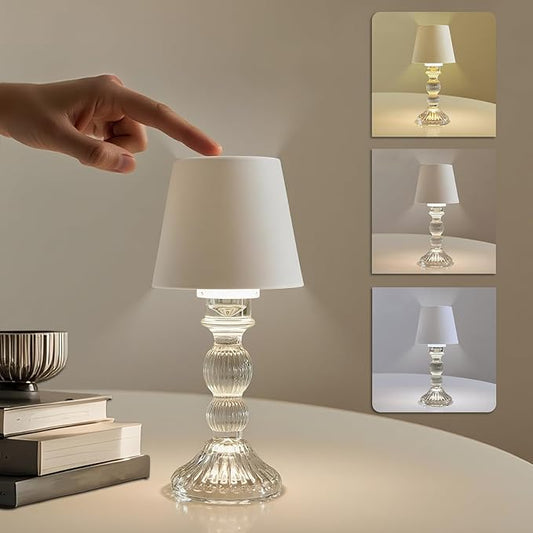 MJ PREMIER Cordless Table Lamp, Small Rechargeable Lamp with Touch Control, 9.5" H, 3 Color Stepless Dimming Battery Operated Lamps for Bedroom/Living Room/Bathroom/Kitchen/Corner/Entryway (White)