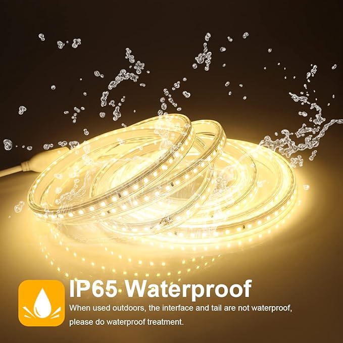 Outdoor LED Strip Lights,110V Cuttable 6.56ft/2M LED Rope Lights Waterproof 3500K for Indoor Outdoor,Eaves,Backyards Garden,Landscape Lighting