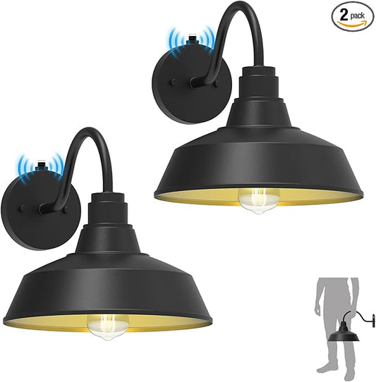 12.4'' Barn Lights Outdoor, Dusk to Dawn Outdoor Lighting Wall Mount, Farmhouse Outdoor Wall Sconce Vintage Dome Gooseneck Barn Light for Porch Garage Patio, Waterproof Rustproof, 2-Pack