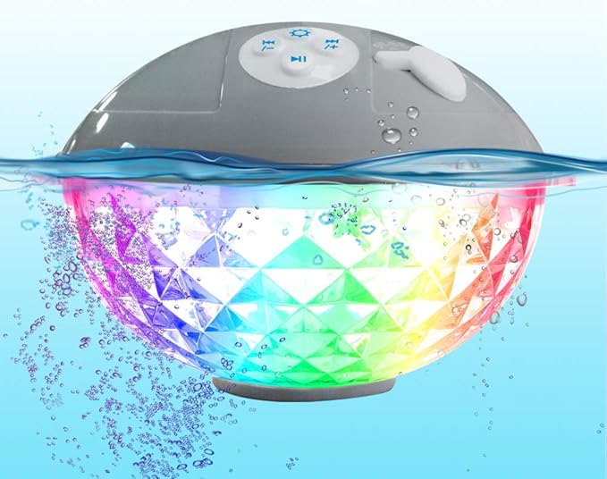 Blufree Floating Pool Speakers with Colorful Lights, IP68 Waterproof Bluetooth Speaker for Pool, Crystal Clear Sound Hot Tub Speaker for Pool, Spa and Outdoor