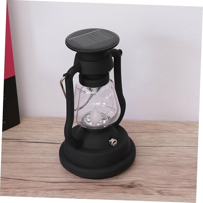 Rechargeable Solar Retro Horse Lantern Portable Multi Function Camping Light with Hand Power Lantern for Hiking Emergency Use Black