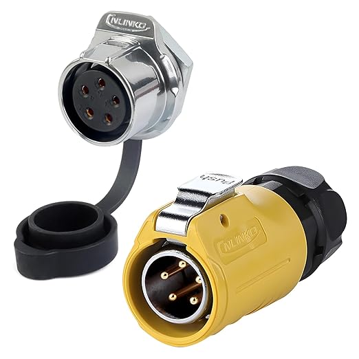 CNLINKO LP-20 5 Pin IP68 Waterproof Connector M20 Male Plug Female Socket Fast Locking 2-12 Pin Circular Connector for Stage Lighting Solar Panel Wiring(5 Pin)