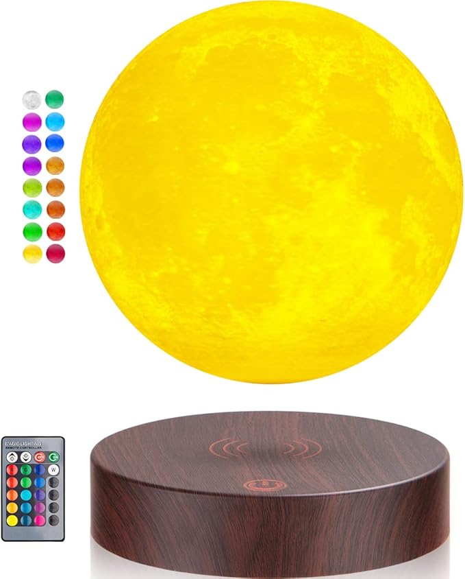 Levitating Moon Lamp, Magnetic Floating Moon Light with 16 Colors LED Lighting, Spinning in Air Freely 3D Moon Lamp Rotating Night Lights for Room Decor, Office Desk Toys, Creative Gifts