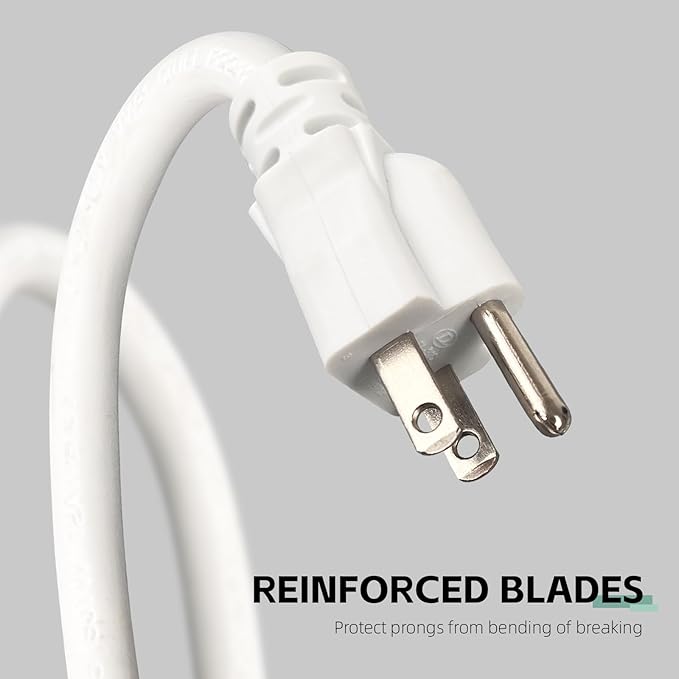 10 Ft Outdoor Extension Cord - 12/3 SJTW Heavy Duty White Extension Cable with 3 Prong Grounded Plug - Power Cord for Lawn, Garden, Appliances