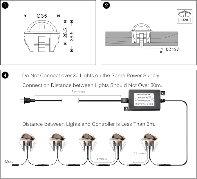 LED Stair Light Low Voltage Waterproof IP65 Outdoor F1.38 Wood Multicolored RGB Recessed LED Deck Lighting Yard Garden Patio Step Landscape Pathway Decor Lamp, Bronze(30pcs, RGB)