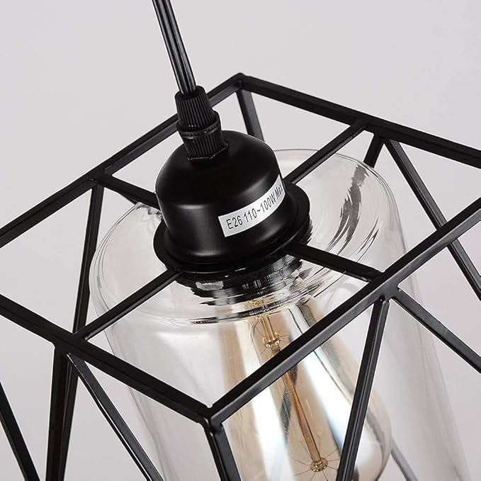 HMVPL Farmhouse Pendant Light Fixtures, Set of 2 Black Farmhouse Hanging Chandelier Lights with Glass Shade, Mini Industrial Ceiling Lamp for Kitchen Island Dining Room Over Sink Hallway Bedroom