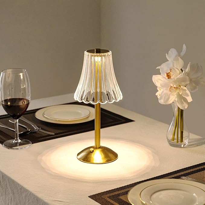 Cordless Table Lamps for Home,Table,Dining Room, Gold Rechargeable Lamps, USB Charge 12'' Tall LED Brass Portable Outdoor Indoor Table Lamp with Built-in Dimmer (Pack2 Gold Flower Lamp)