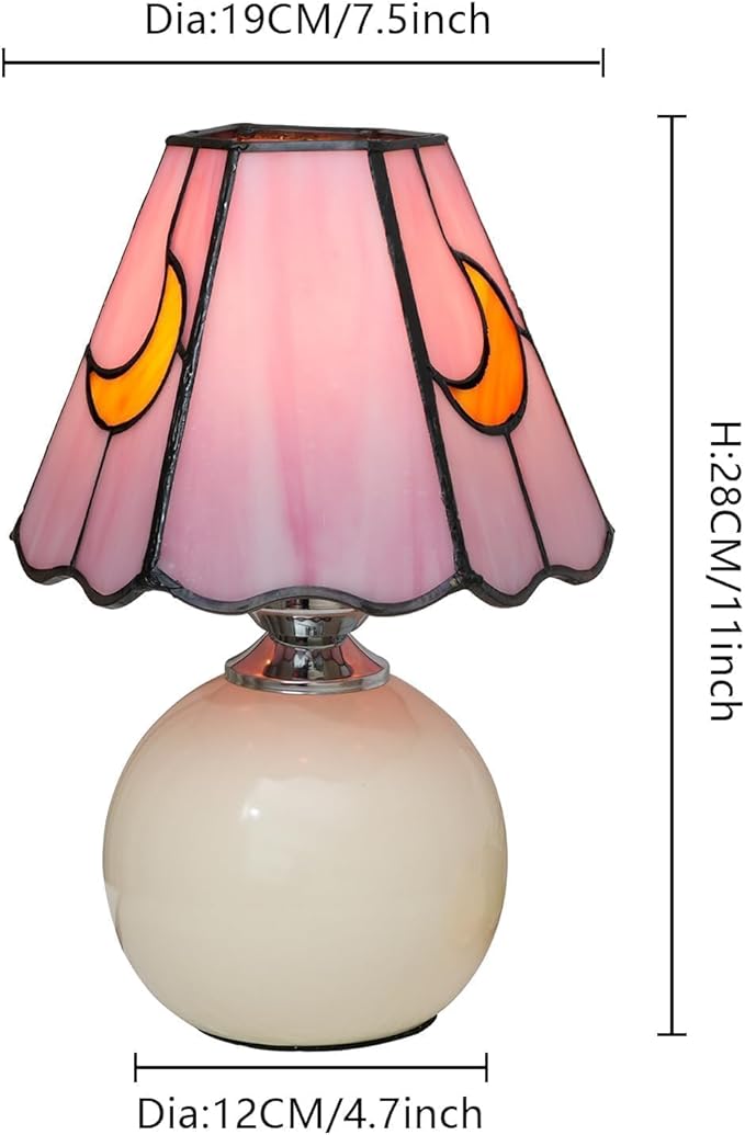 Mushroom Lamp Tiffany Lamp Stained Glass Table Lamp Moon Cute Small Bedside Lamps for Living Room Home Decor,Unique Aesthetic Home Living Room Decor Girls Women Birthday Day Gift,Pink