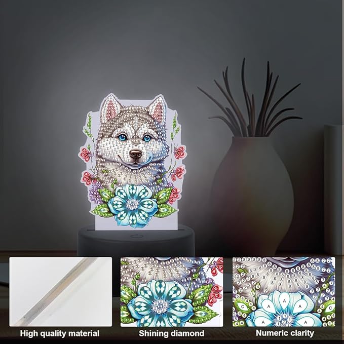 Wolf Diamond Art Painting Night Light,Diamond Art Painting Kits Desktop Touch Lamp Ornaments for Tabletop Decor Diamond Art Accessories for Adult Beginner Bedrooms Living Room