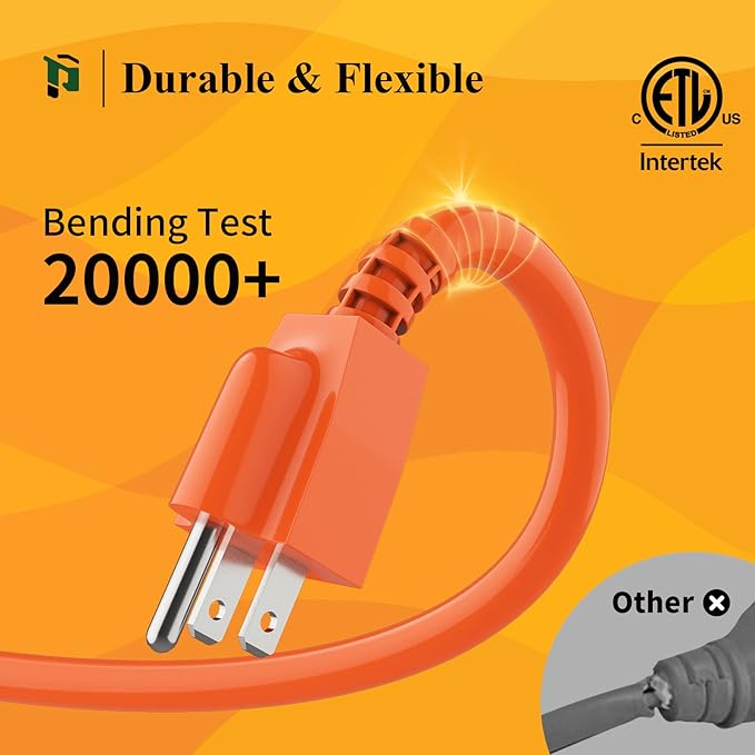 Outdoor Extension Cord 200 FT Waterproof, 16/3 Gauge Heavy Duty 3 Prong Extension Cord, 10A 1250W SJTW, ETL Listed, Great for Garden and Home, Orange