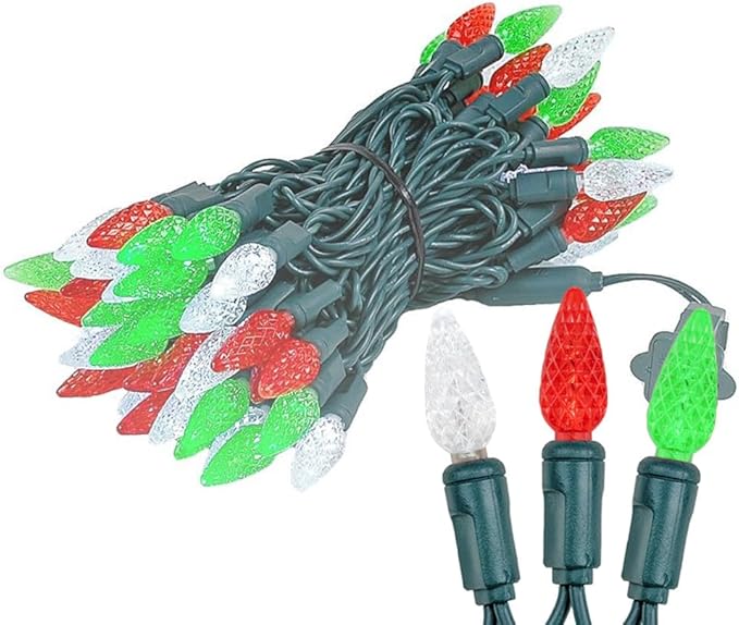 Novelty Lights 24FT 70 LED C6 Christmas String Lights, Outdoor Indoor Commercial Grade Tree Decorations (Red/Green/Pure White)