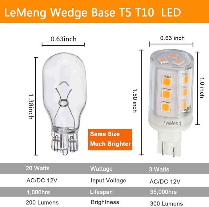 3W T10 Wedge Base RV 921 LED Light Bulb 12VAC/DC Landscape Garden Patio Path Driveway Malibu, RV Camper Trailer Motorhome Marine Boat Dome Fixture Lighting(6000K Daylight White)-6 Pack