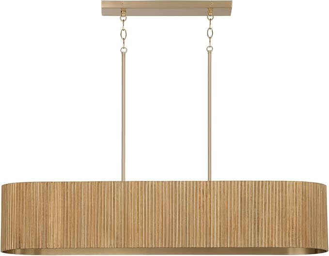 Capital Lighting 850751WS Donovan Mid-Century Modern Artisan Luxe Fluted Mango Wood Linear Chandelier, 5-Light 500 Total Watts, 9" H x 44" W, White Wash and Matte Brass