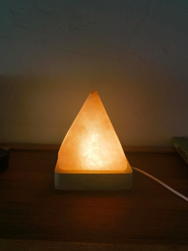 USB Rainbow Gradient Himalayan Salt lamp, Solid Wood Base Atmosphere Decoration Pyramids Salt Light with Remote Control, Natural Crystal Stone Bedside Night lamp, Handmade Crafts.