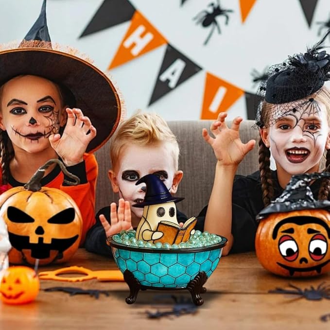 Halloween Ghost Bubble Bath Lamp - Cute Spooky LED Night Light for Bathroom Decor, Bathtub Lights for Kids, Halloween Party Gift Idea, Ghost-Themed Resin Lamp
