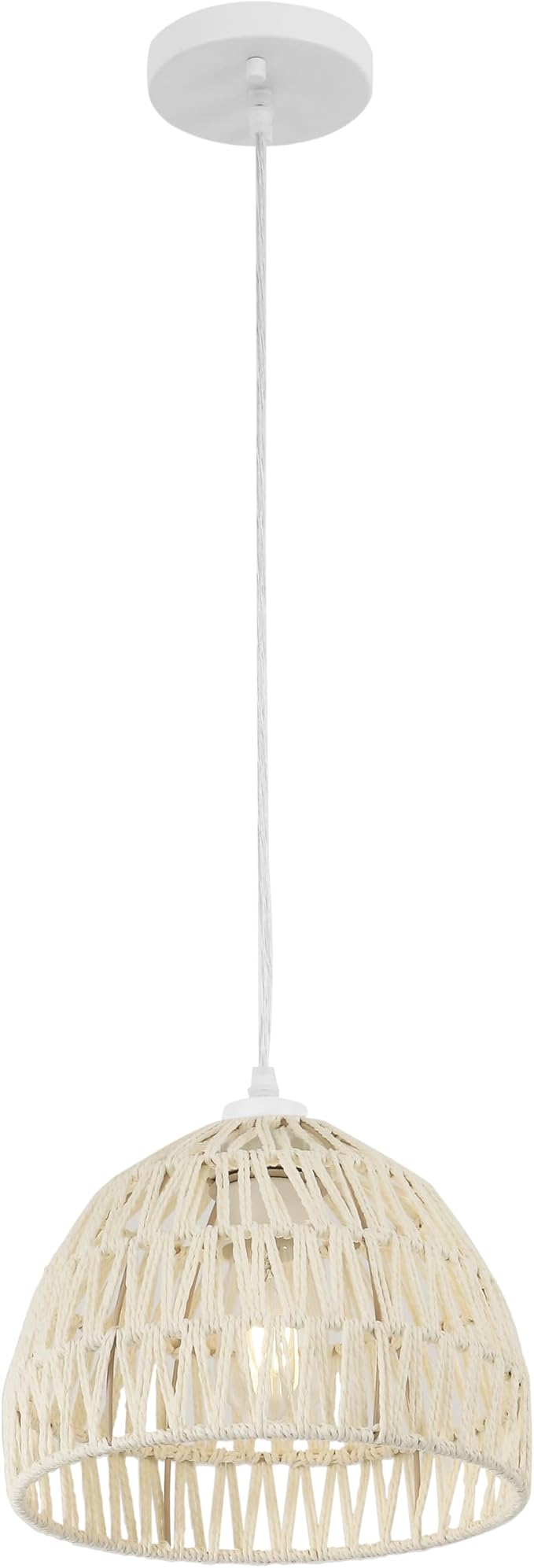 JONATHAN Y 10.25" Cream Modern Bohemian Woven Rope LED Pendant Light Fixture, Adjustable Dome Ceiling Lamp for Kitchen Island, Rope Shade, Coastal Farmhouse Decor (JYL6513C)