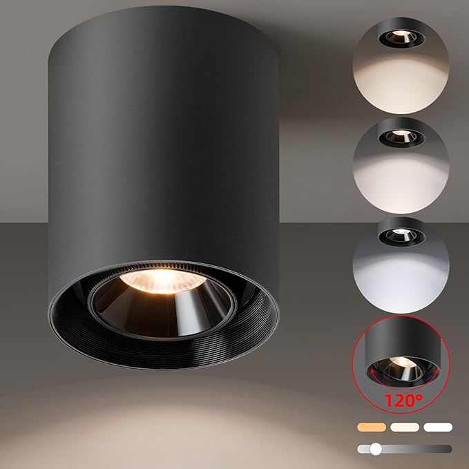 OKELI Black Modern LED Dimmable Ceiling Light Fixtures for Hallway Kitchen Entryway, 20W 1300LM 2700K-6000K Flush Mount Close to Ceiling Lighting, Cylinder Ceiling Lamps for Living Room 1pack