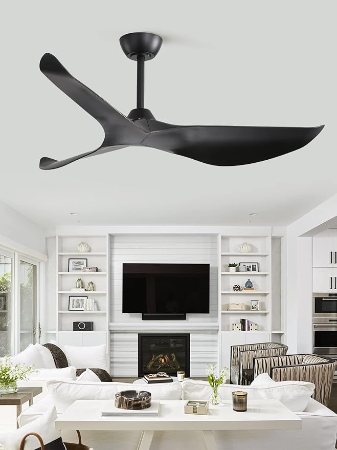 Sofucor Ceiling Fan no Lights, 52 Inch Mordern Black Ceiling Fan Without Light with Remote for Indoor Farmhouse Bedroom Living Room Outdoor Patio Porch, Reversible DC Motor