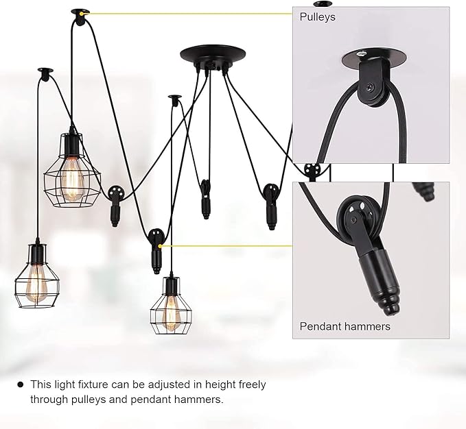 Industrial Pendant Lighting 5 Heads, Adjustable DIY Vintage Style Spider Semi Flush Mount Ceiling Light,Edison Rustic Chandelier,Hanging Lamp Fixture for Dining Room,Kitchen Bedroom,farmhouse