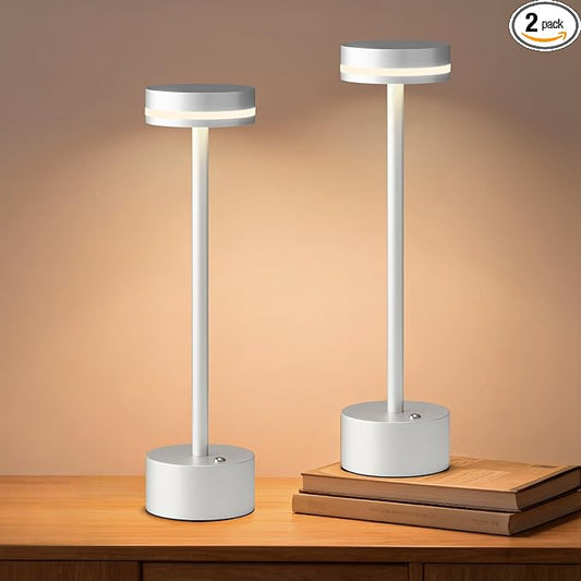 2 Pack Modern Cordless Table Lamp Rechargeable, Aluminum Touch Lamp & 4000mAh Battery Operated, 3000K LED Table Lamps for Home Decor, Dining, Reading, Desk, Bedroom, Gift
