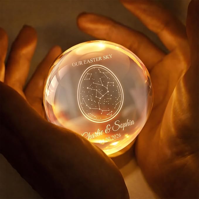 Personalized Our Easter Sky Crystal Ball LED Night Light, Custom Couple Name Constellation Glass Globe Lamp with Date, Romantic Easter Keepsake Gift for Anniversary Wedding Decor