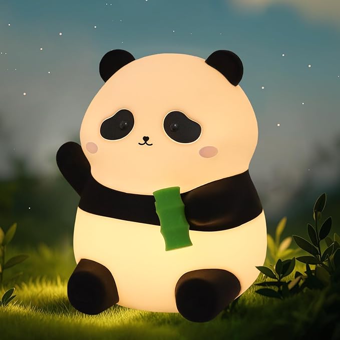 Panda Silicone Night Light for Kids, 50+ Hours Long Battery Life Squishy Touch Lamp with Auto Off Timer, Cute Rechargeable Nightlight for Toddler Baby Nursery Easter Gift