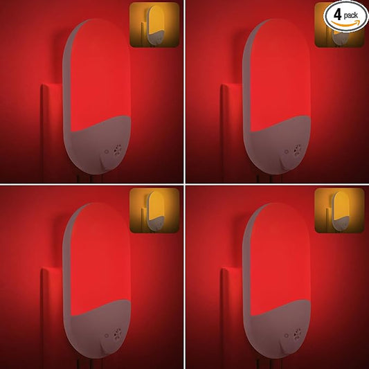 670nm Red & Amber Light Night Light Plug into Wall for Sleep[4 Pack] - Zero Blue Light, Dusk to Dawn Sensor Auto On/Off LED Red Night Light for Nursery Bedroom Bathroom