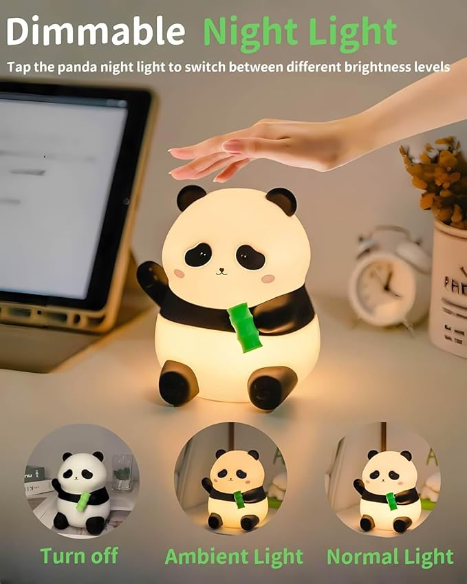 Panda Night Light Squishy, 50Hrs Battery Kids Nightlight, Tap Control 2 Brightness, 30Min Auto-Off, Rechargeable Bedside Lamp for Nursery Toddlers, [Easter Gifts]