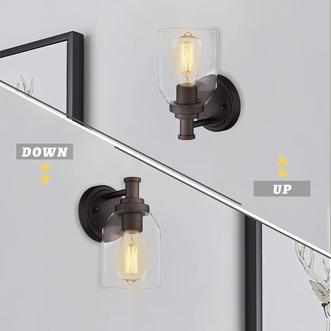 zeyu Vanity Sconces Wall Lighting 2 Pack, Farmhouse Bathroom Vanity Light Fixture with Clear Glass Shade, Oil Rubbed Bronze Finish, ZG33B-2 ORB